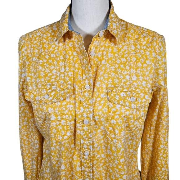 St John's Bay Womens Long Sleeve Button Up Shirt, Yellow/White Floral, Medium - Picture 2 of 12